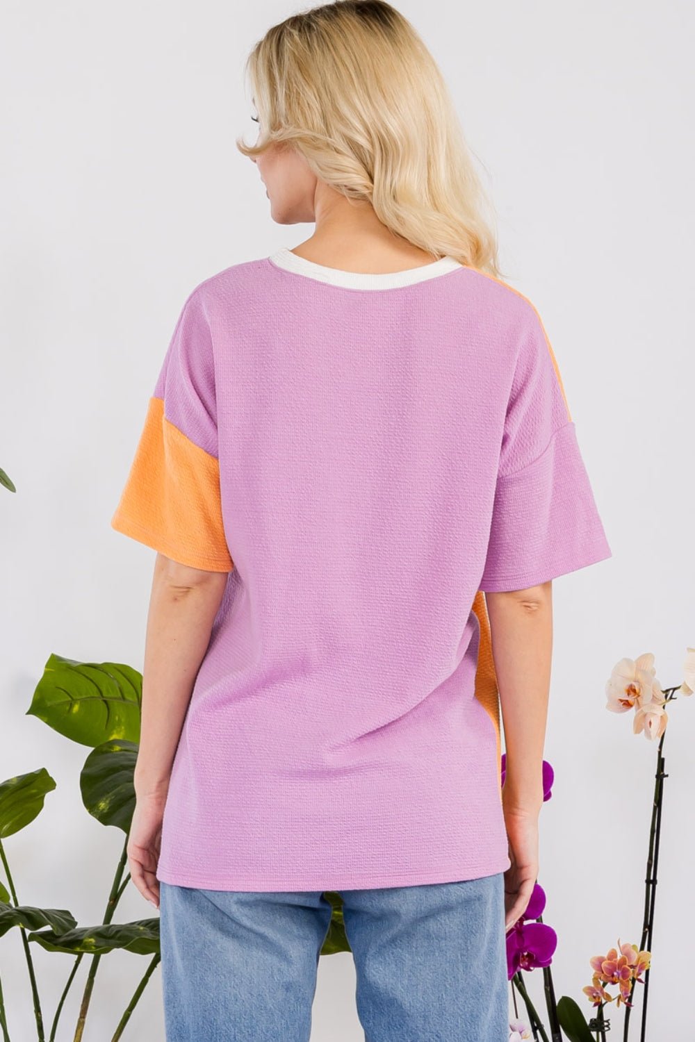 Celeste Full Size Color Block Short Sleeve T - Shirt - Top - LILAC - Bella Bourget
