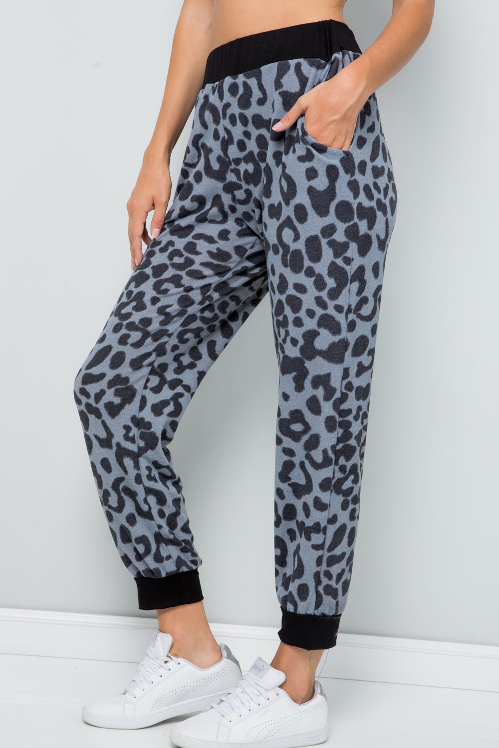 Celeste Full Size Leopard Contrast Sweatpants - Pants - Grey Leopard - Bella Bourget