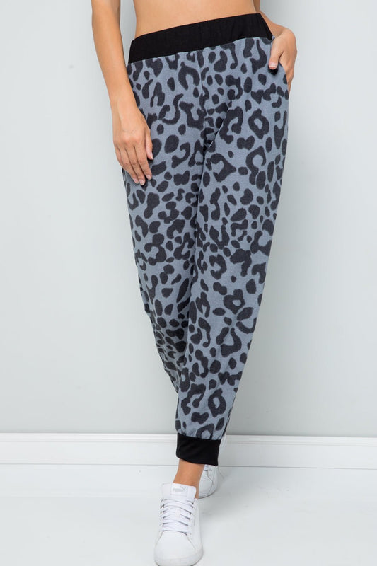 Celeste Full Size Leopard Contrast Sweatpants - Pants - Grey Leopard - Bella Bourget