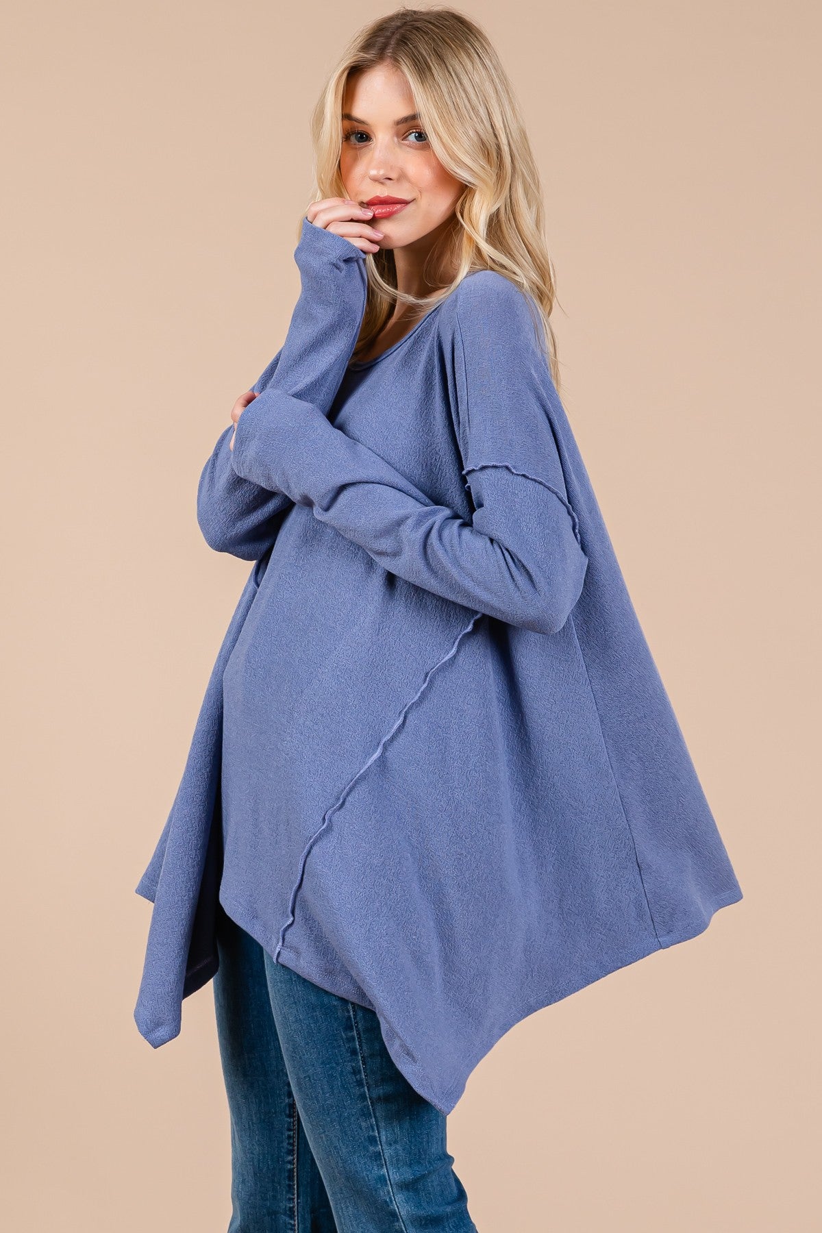 Ces Femme Asymmetrical Long Sleeve top - Top - Dusty Blue - Bella Bourget