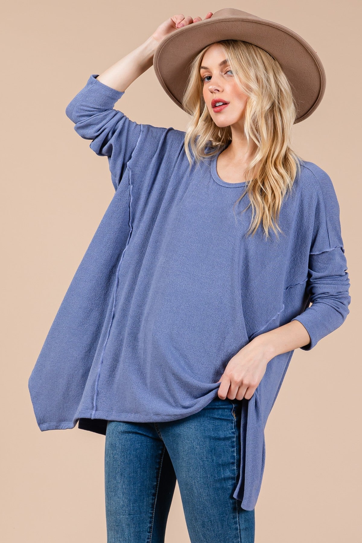 Ces Femme Asymmetrical Long Sleeve top - Top - Dusty Blue - Bella Bourget