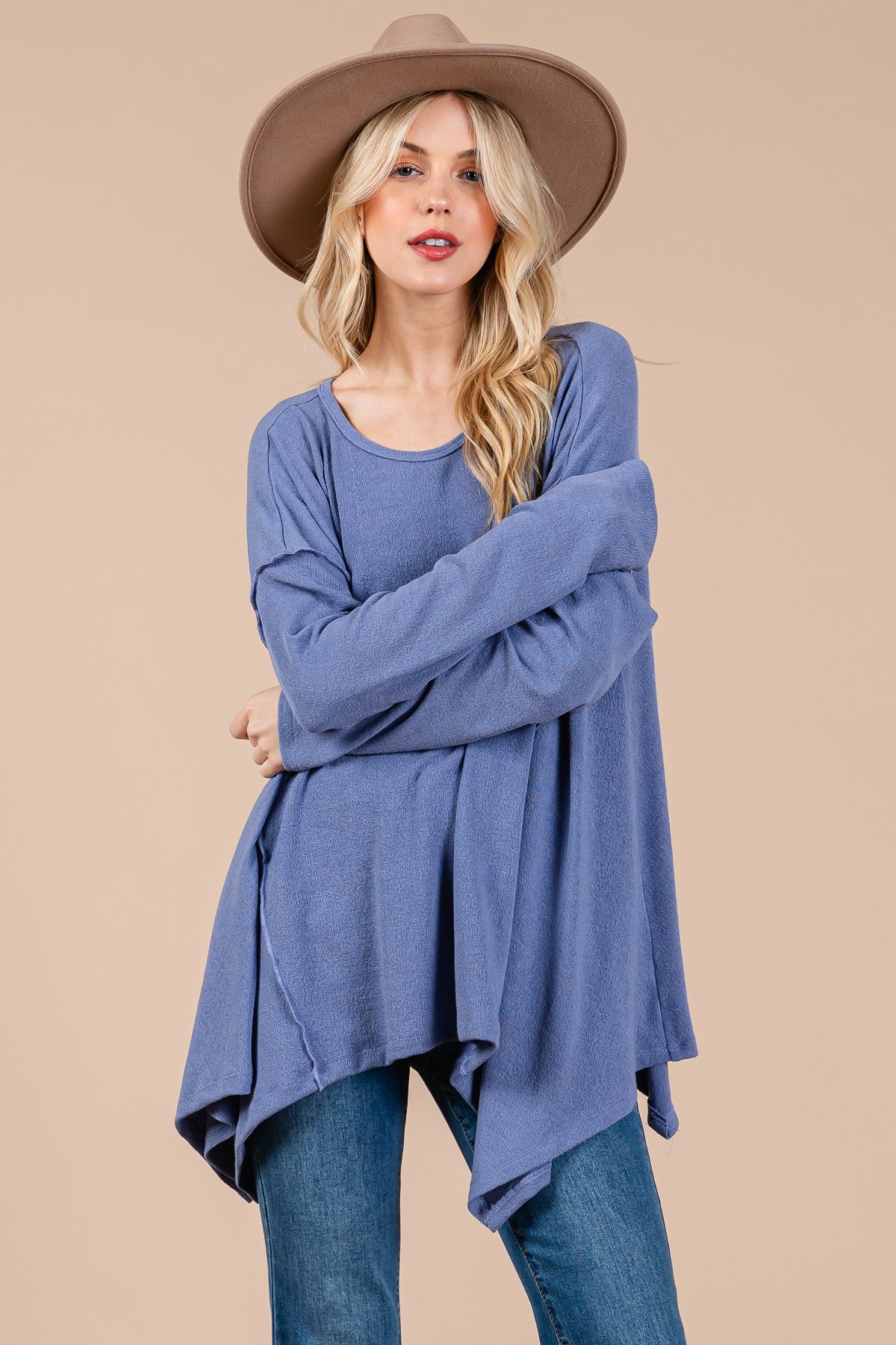 Ces Femme Asymmetrical Long Sleeve top - Top - Dusty Blue - Bella Bourget