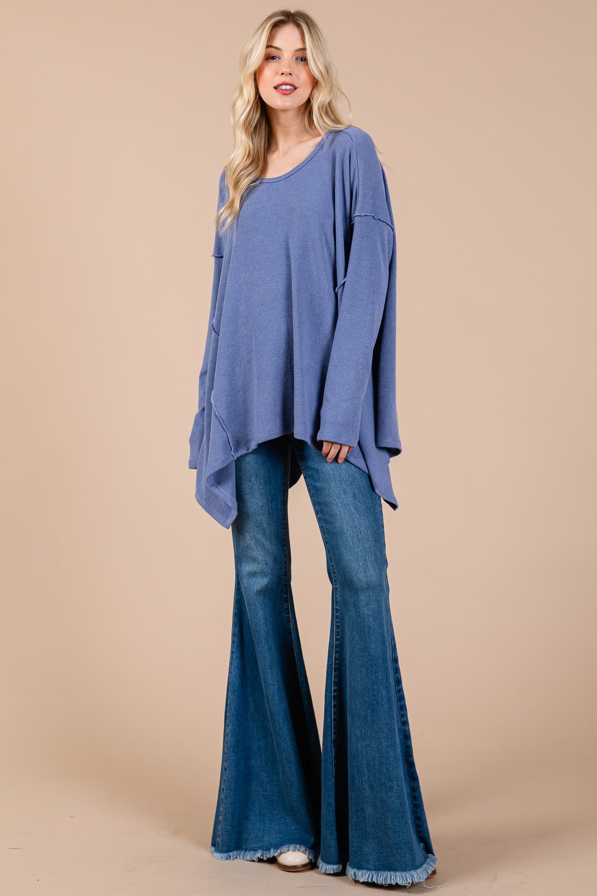 Ces Femme Asymmetrical Long Sleeve top - Top - Dusty Blue - Bella Bourget