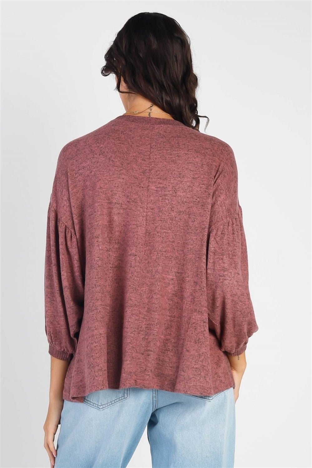 Cherish Apparel Drop Shoulder Puff Sleeve Top - Top - Mauve - Bella Bourget