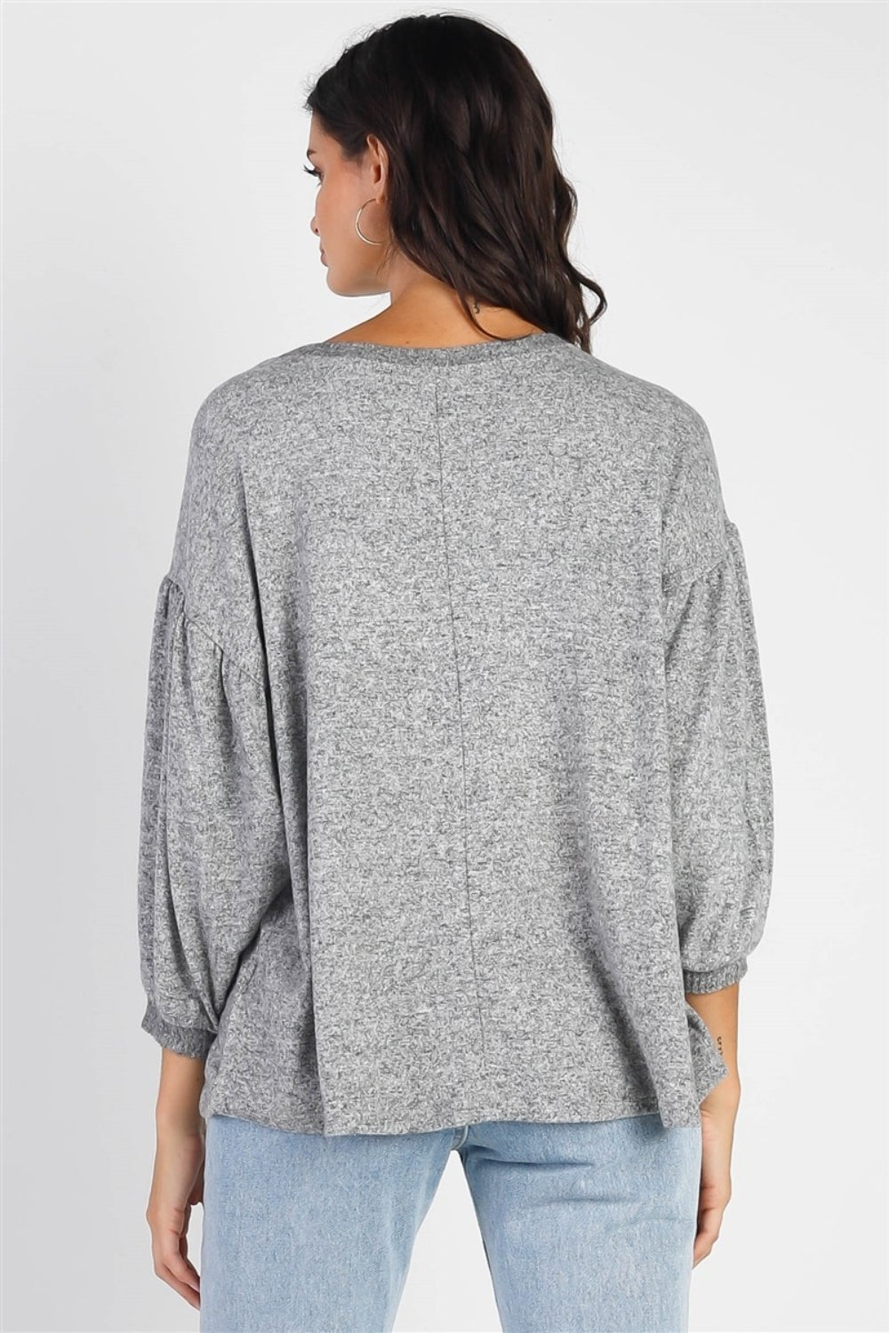 Cherish Apparel Drop Shoulder Puff Sleeve Top - Top - Heather Grey - Bella Bourget