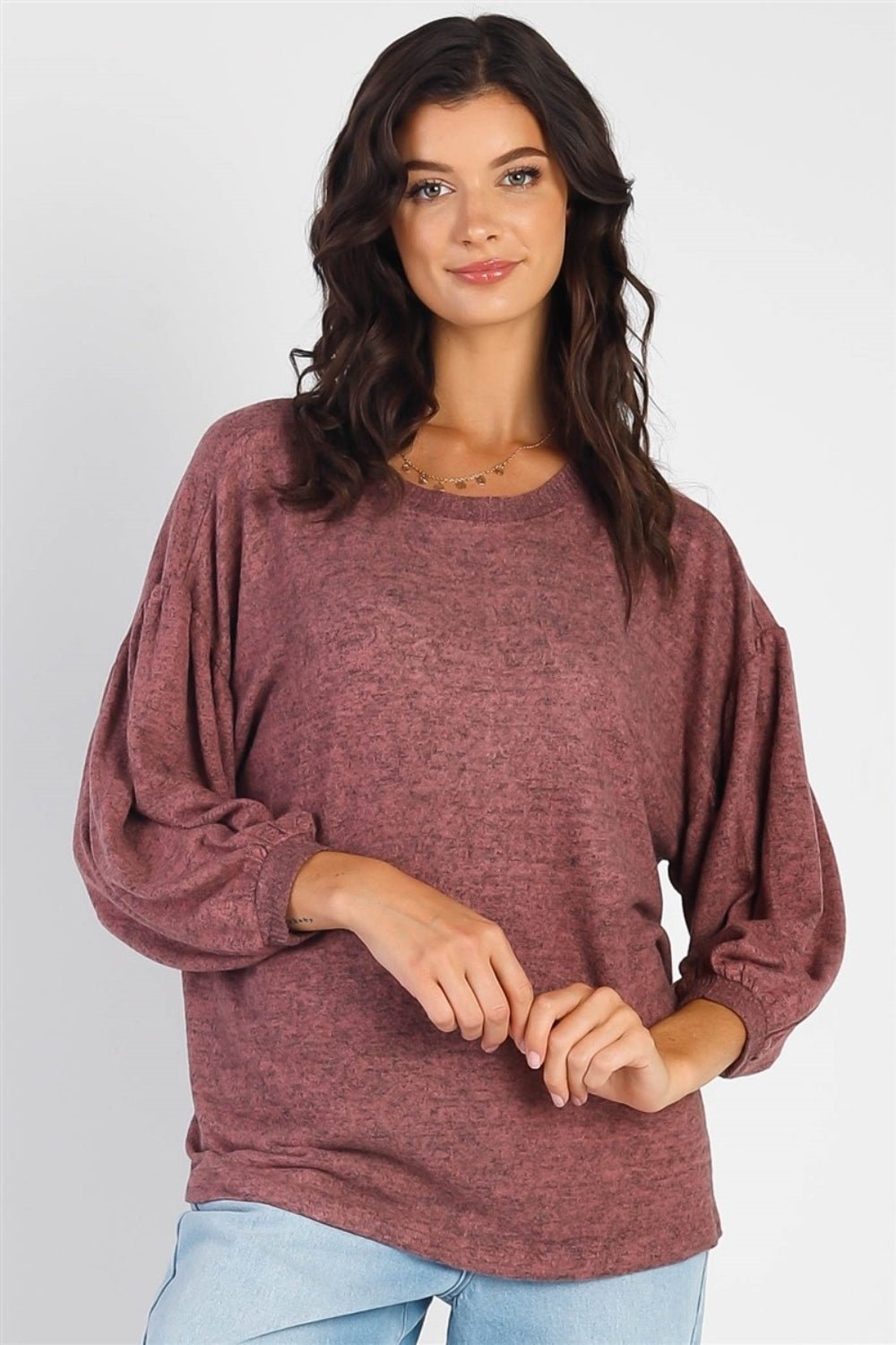 Cherish Apparel Drop Shoulder Puff Sleeve Top - Top - Mauve - Bella Bourget