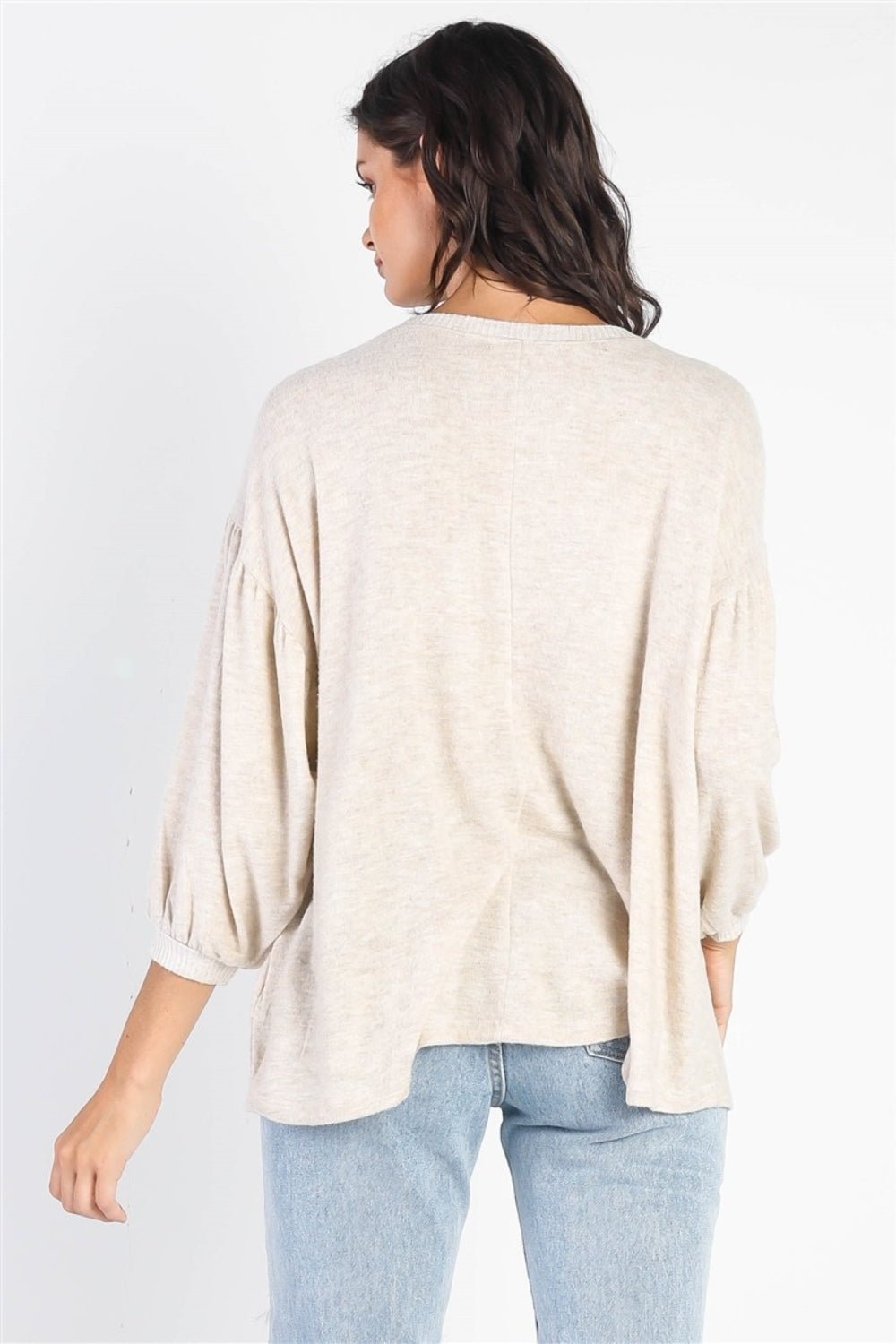 Cherish Apparel Drop Shoulder Puff Sleeve Top - Top - Oatmeal Ivory - Bella Bourget