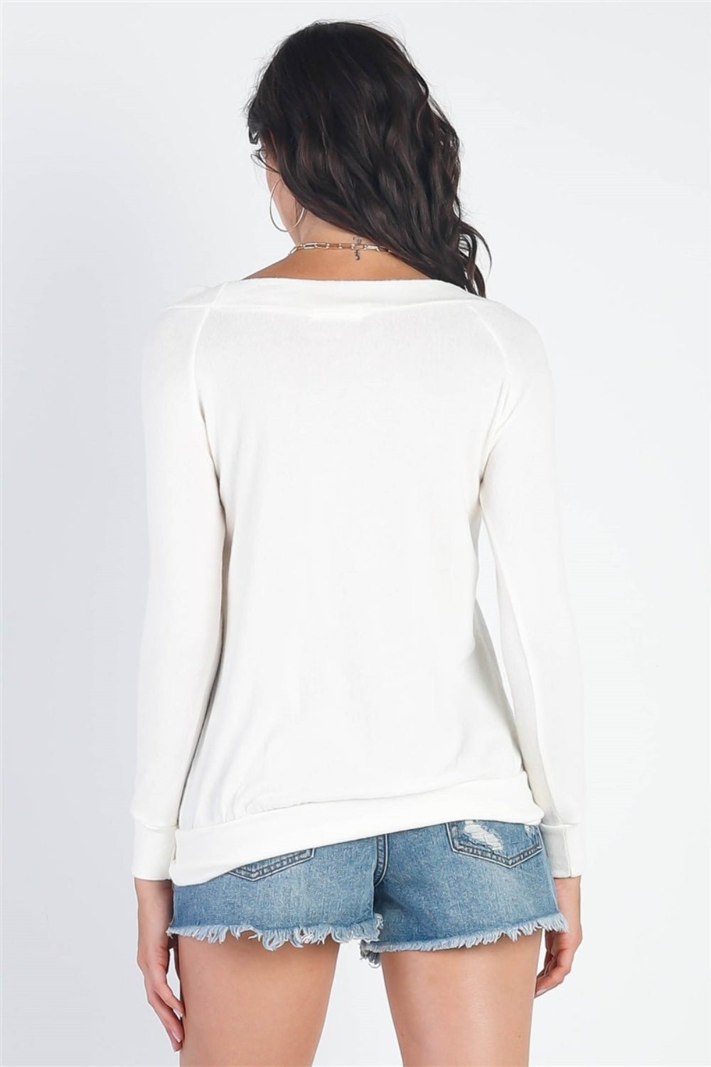 Cherish Apparel Flannel Long Sleeve Top - Top - Ivory - Bella Bourget