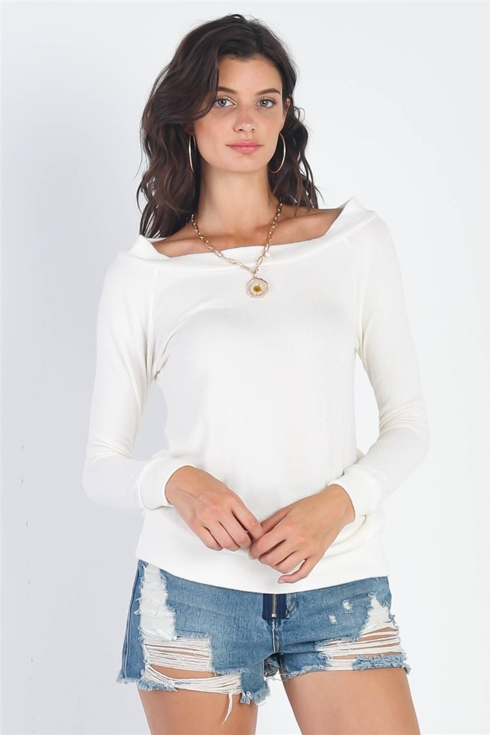 Cherish Apparel Flannel Long Sleeve Top - Top - Ivory - Bella Bourget