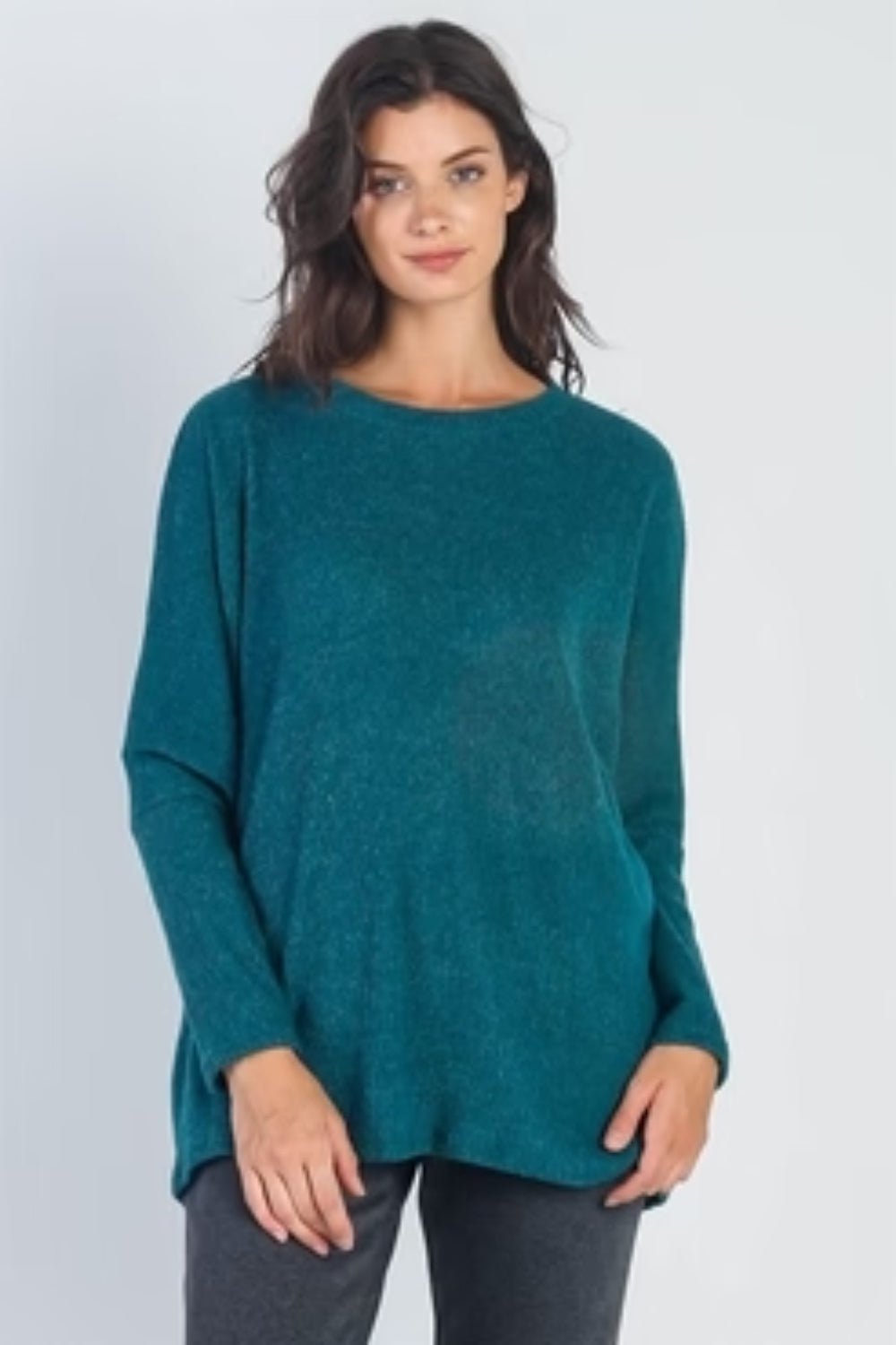 Cherish Apparel Round Neck Long Sleeve Sweater - Top - Hunter Green - Bella Bourget