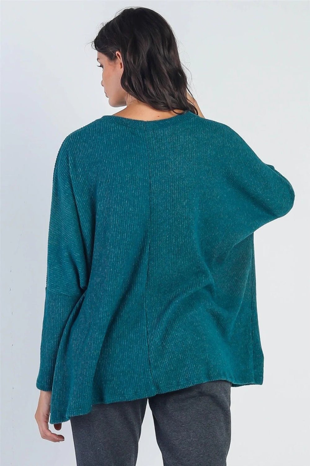 Cherish Apparel Round Neck Long Sleeve Sweater - Top - Hunter Green - Bella Bourget