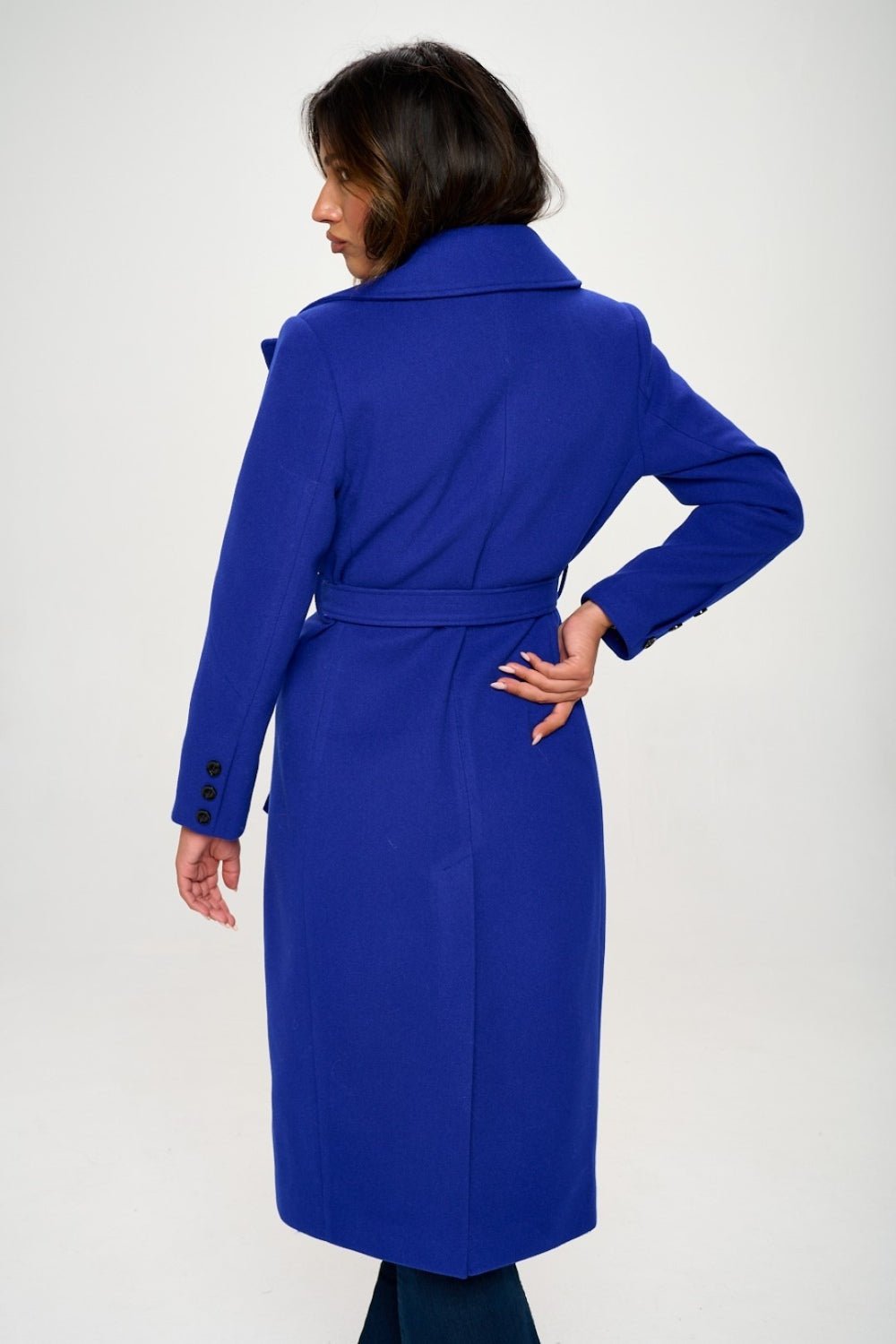 Coalition LA Double - Breasted Longline Coat with Belt - Coat - Royal Blue - Bella Bourget