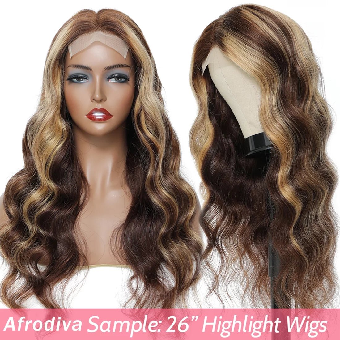 Colored Human Hair Wigs for Women Highlight Body Wave Lace Front Wigs Human Hair Pre Plucked 150% Density P4/27 16Inch - 16" - Bella Bourget