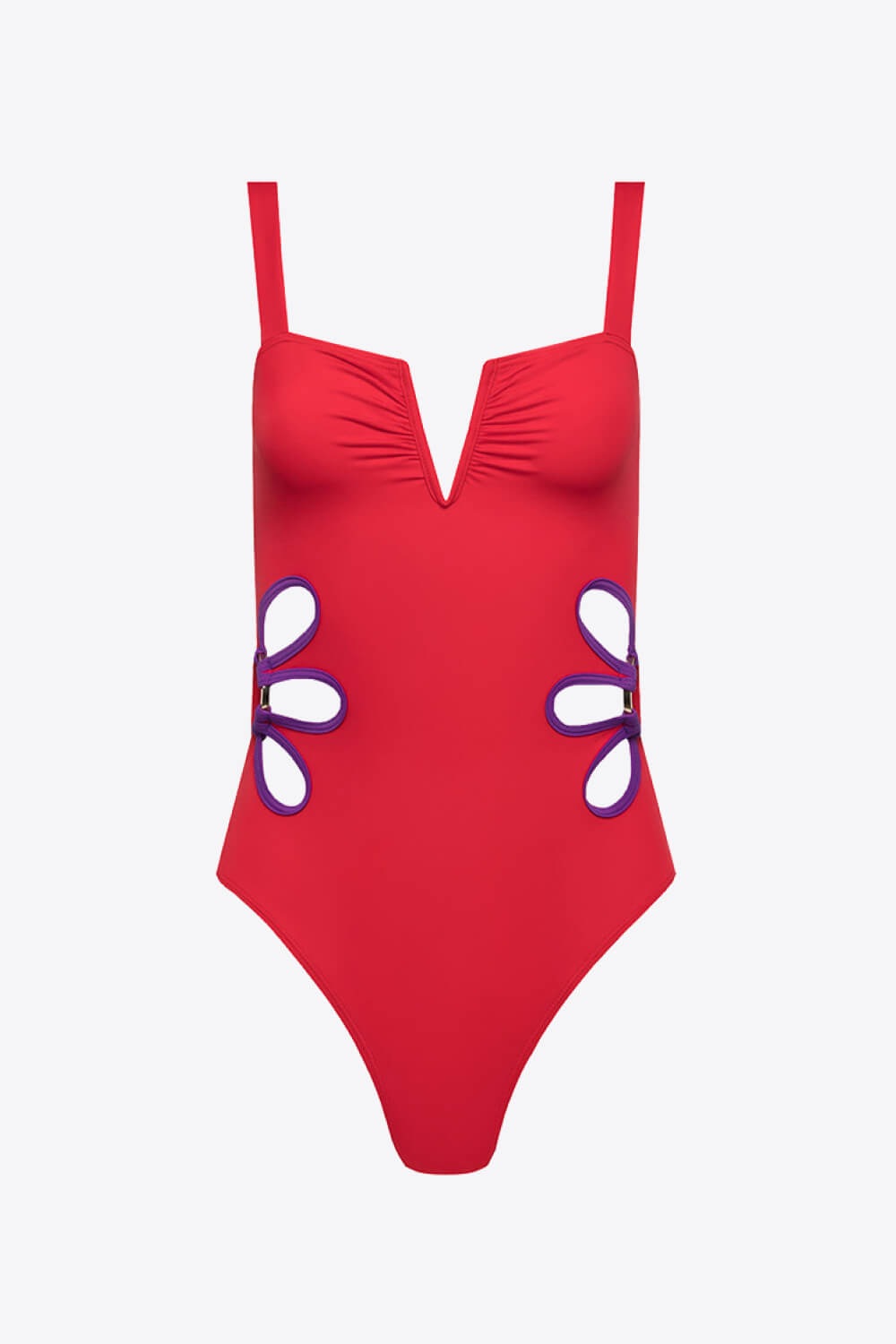 Contrast Trim Cutout Notched Neck One - Piece Swimsuit - One - Piece Swimsuit - Coral - Bella Bourget