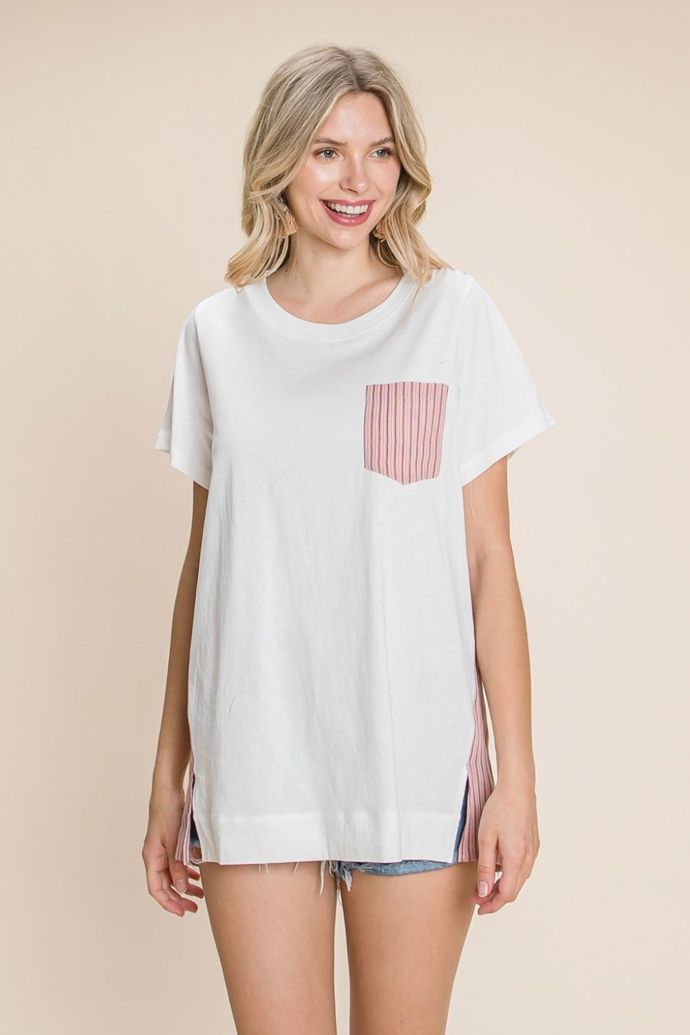 Cotton Bleu by Nu Label Contrast Striped Short Sleeve T - Shirt - Top - Berry - Bella Bourget