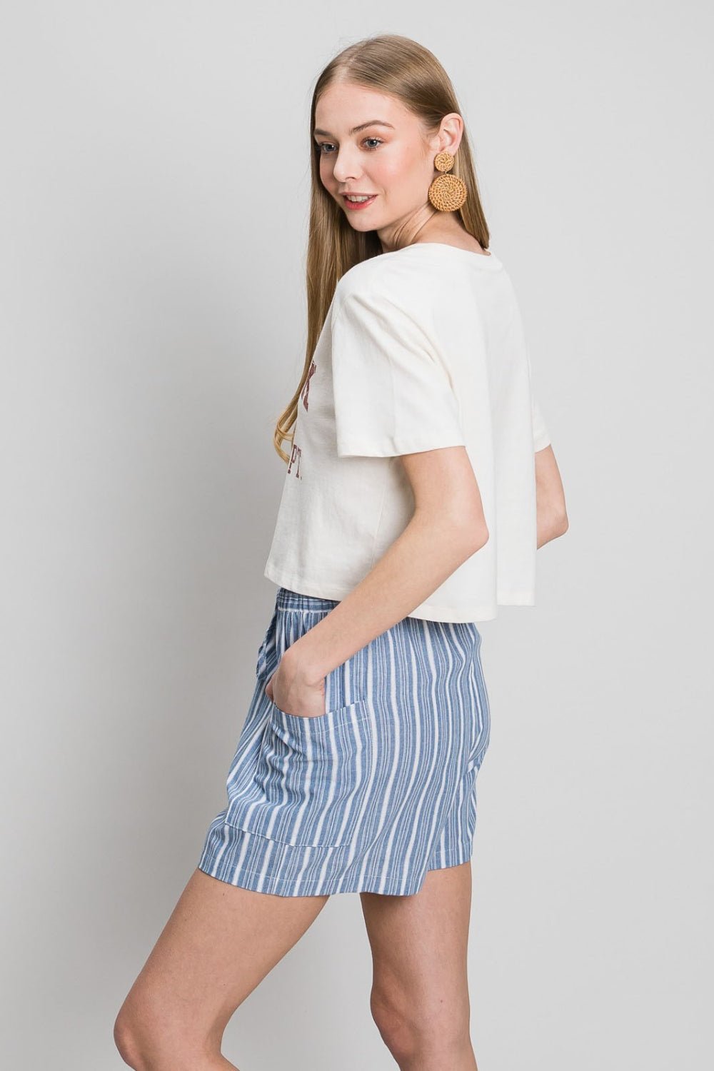 Cotton Bleu by Nu Label Yarn Dye Striped Shorts - Shorts - Denim - Bella Bourget