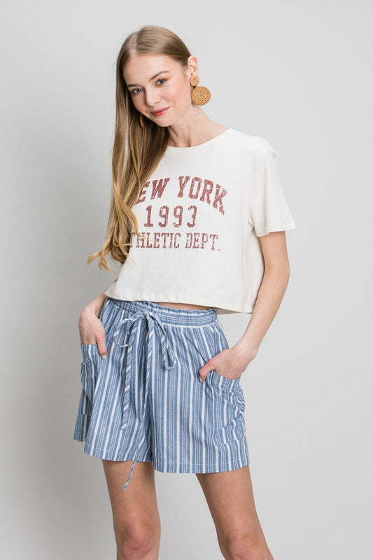 Cotton Bleu by Nu Label Yarn Dye Striped Shorts - Shorts - Denim - Bella Bourget
