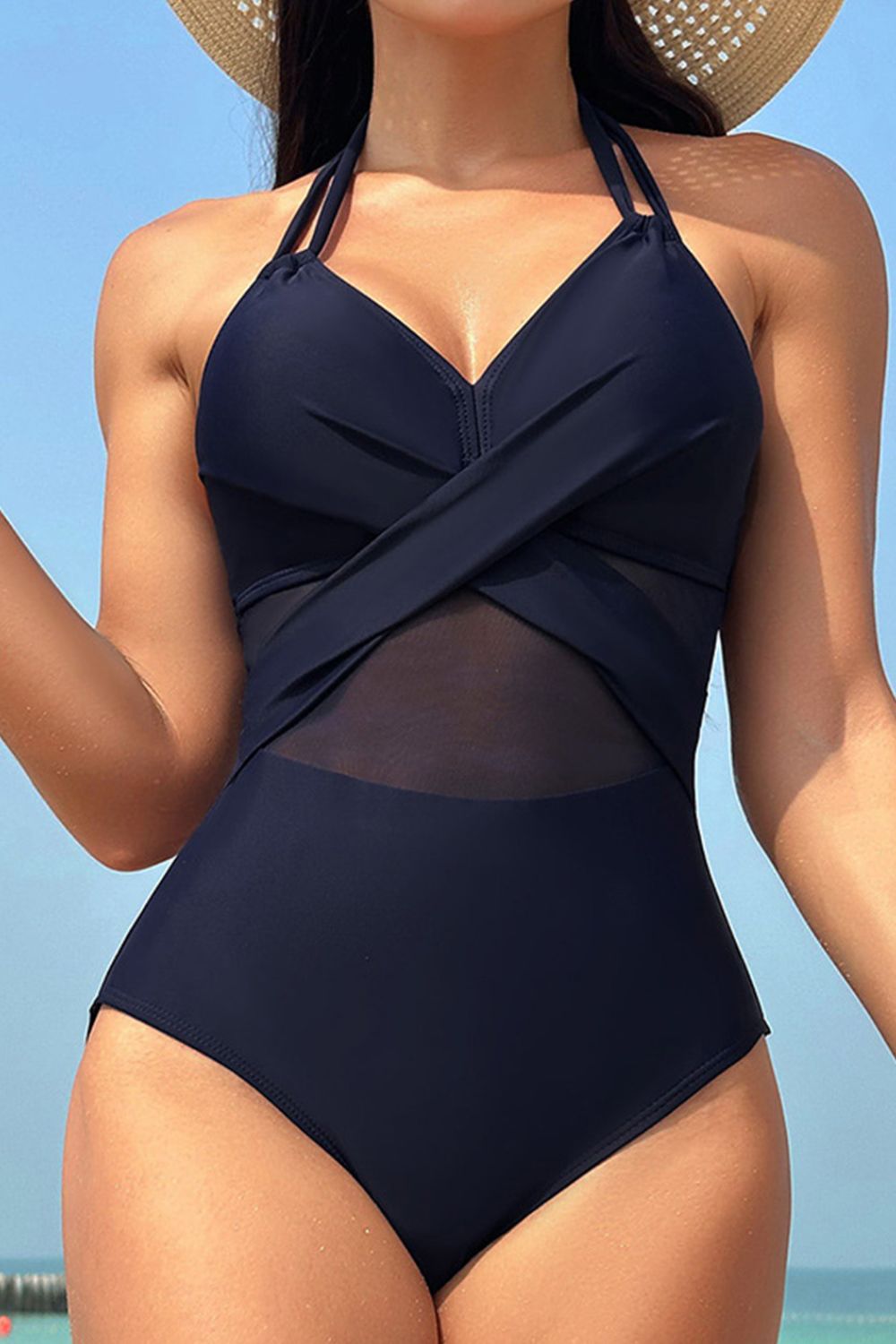 Crisscross Halter Neck One - Piece Swimwear - One - Piece Swimsuit - Dark Navy - Bella Bourget