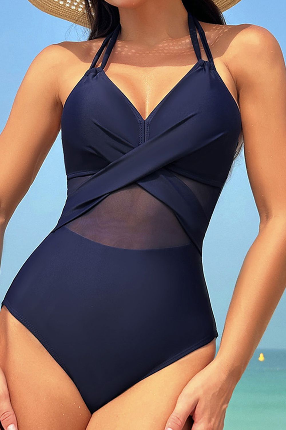 Crisscross Halter Neck One - Piece Swimwear - One - Piece Swimsuit - Dark Navy - Bella Bourget