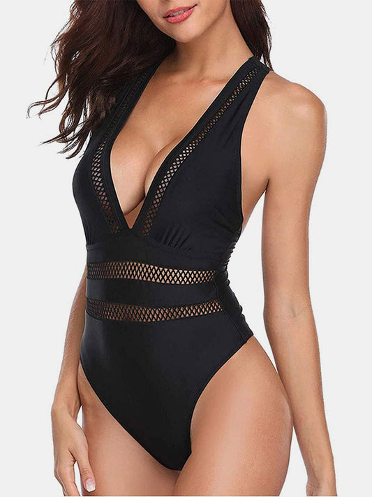 Crisscross Plunge Wide Strap One - Piece Swimwear - One - Piece Swimsuit - Black - Bella Bourget