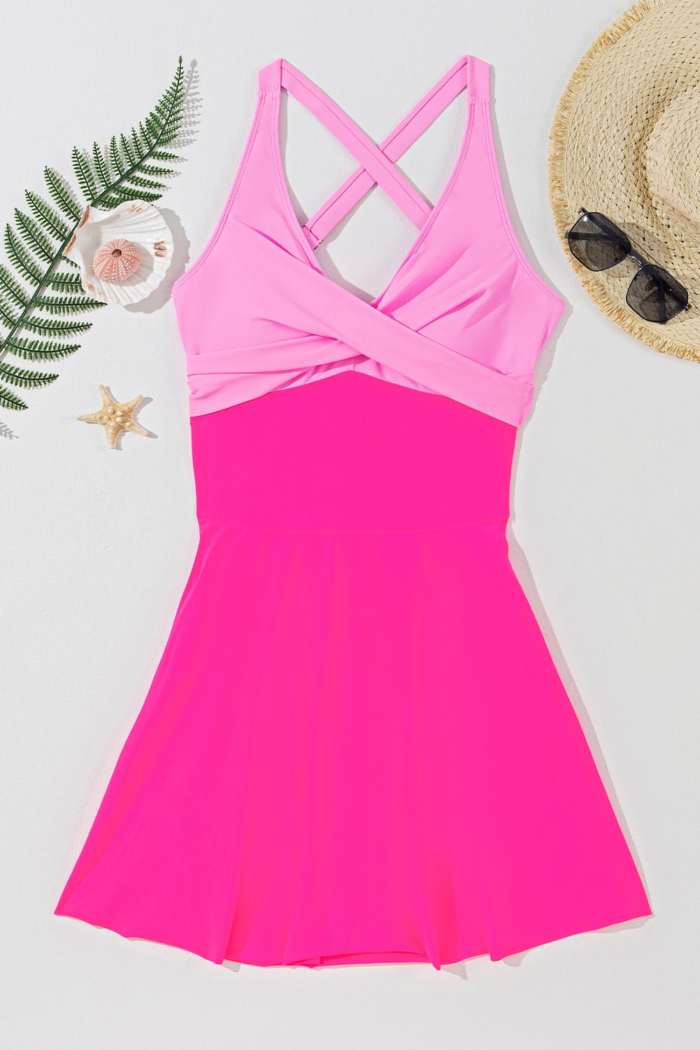 Crisscross V - Neck One - Piece Swimwear - One - Piece Swimsuit - Hot Pink - Bella Bourget