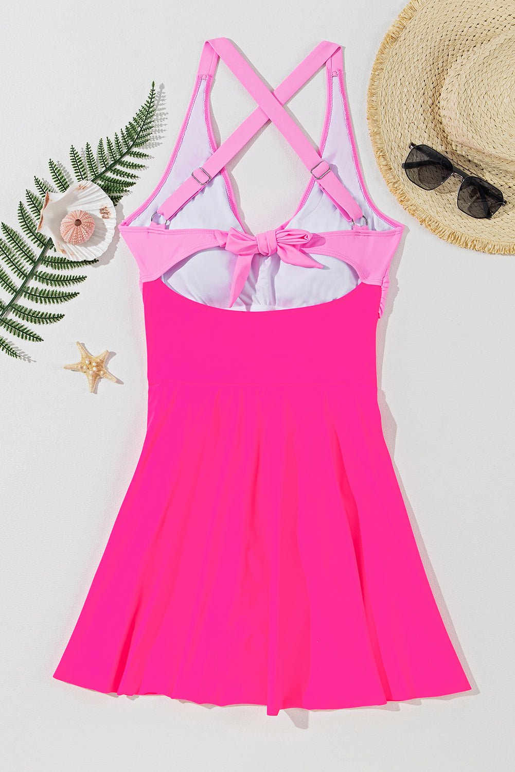 Crisscross V - Neck One - Piece Swimwear - One - Piece Swimsuit - Hot Pink - Bella Bourget