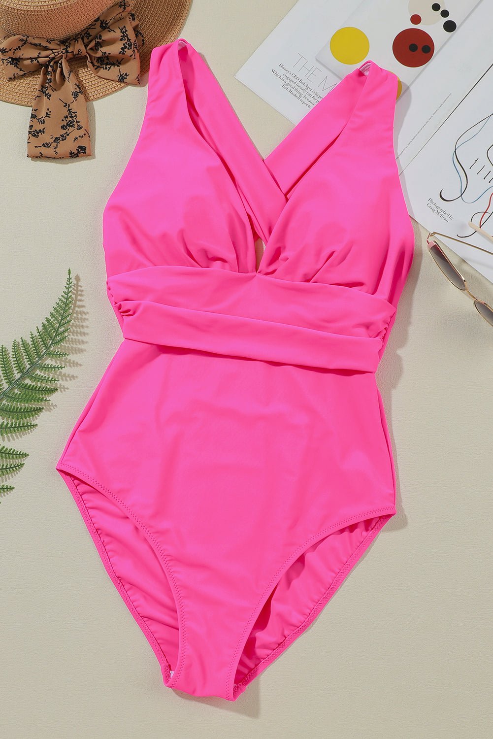 Crisscross Wide Strap One - Piece Swimwear - One - Piece Swimsuit - Hot Pink - Bella Bourget