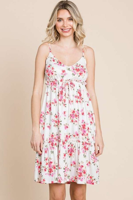 Culture Code Full Size Floral Frill Cami Dress - Day Dress - Ivory - Bella Bourget