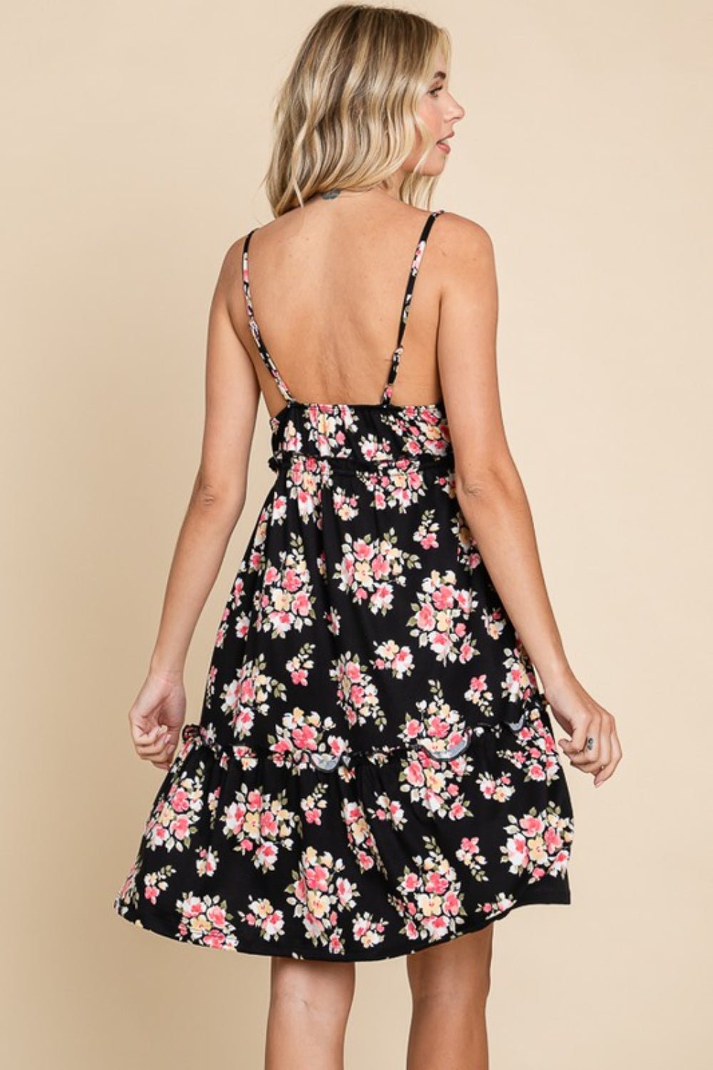 Culture Code Full Size Floral Frill Cami Dress - Day Dress - Black - Bella Bourget