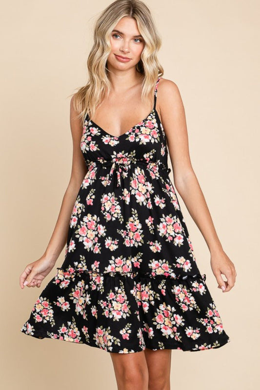 Culture Code Full Size Floral Frill Cami Dress - Day Dress - Black - Bella Bourget