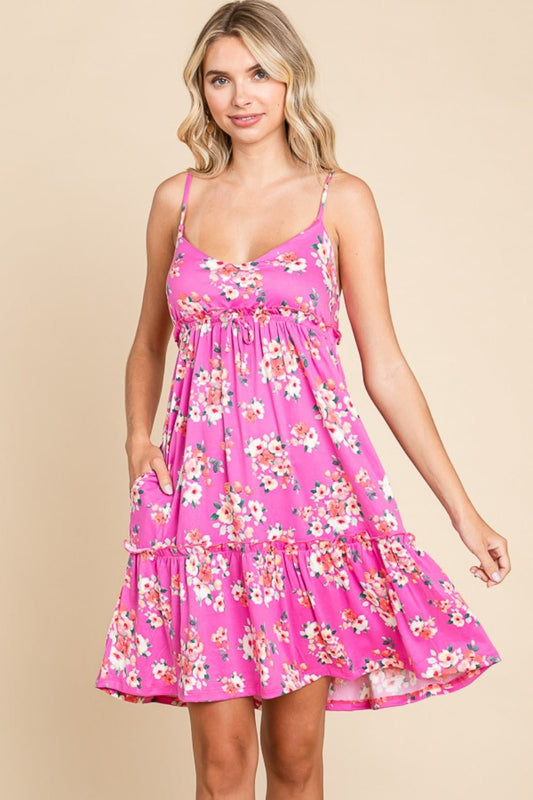 Culture Code Full Size Floral Ruffled Cami Dress - Day Dress - Pink - Bella Bourget