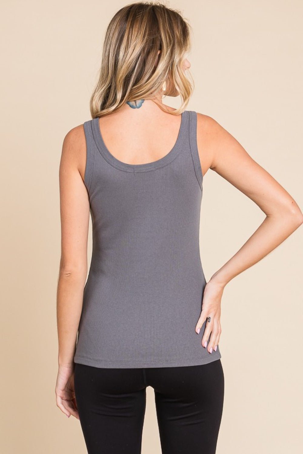 Culture Code Full Size Ribbed Scoop Neck Tank - Top - Cold Charcoal - Bella Bourget