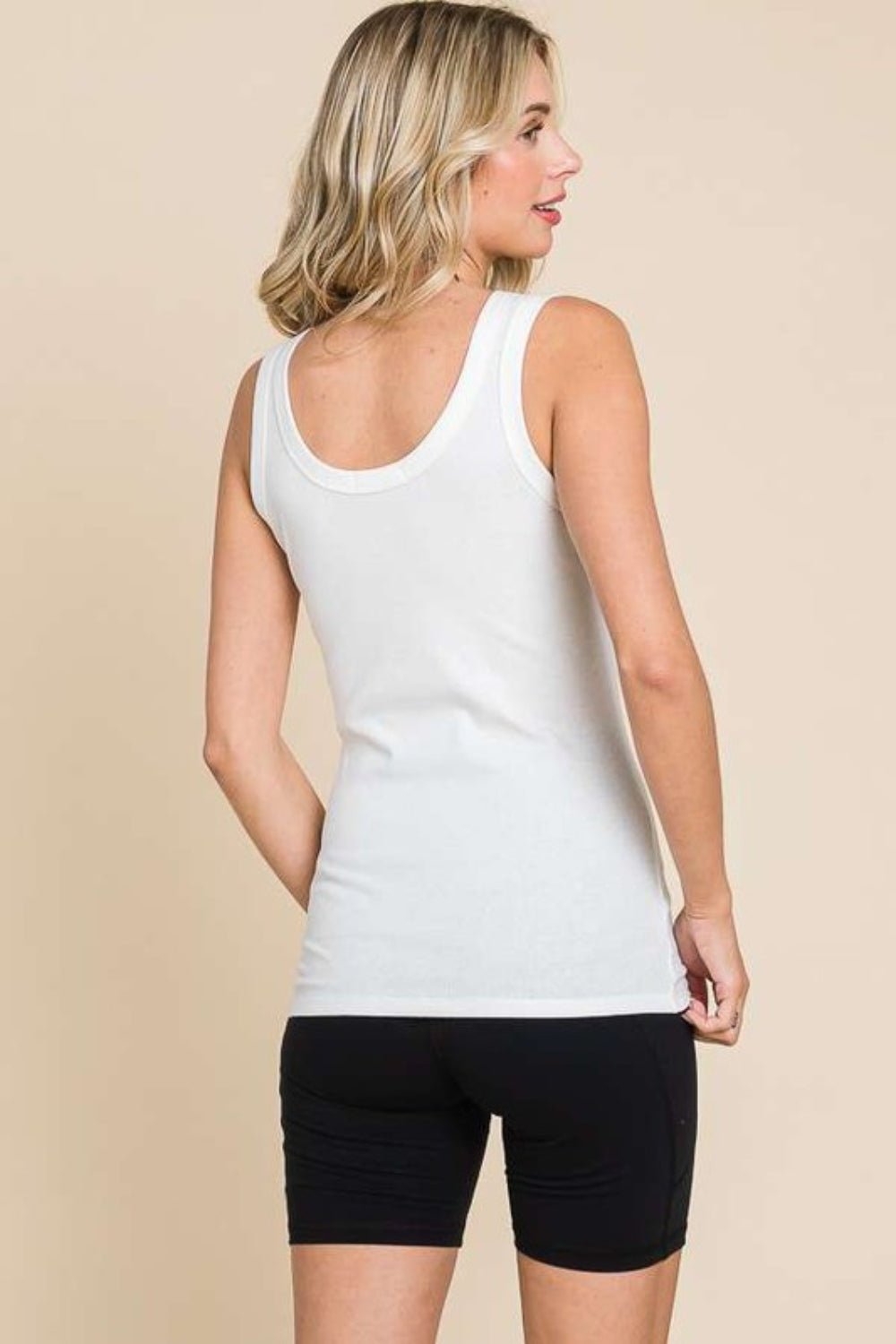 Culture Code Full Size Ribbed Scoop Neck Tank - Top - Soft White - Bella Bourget