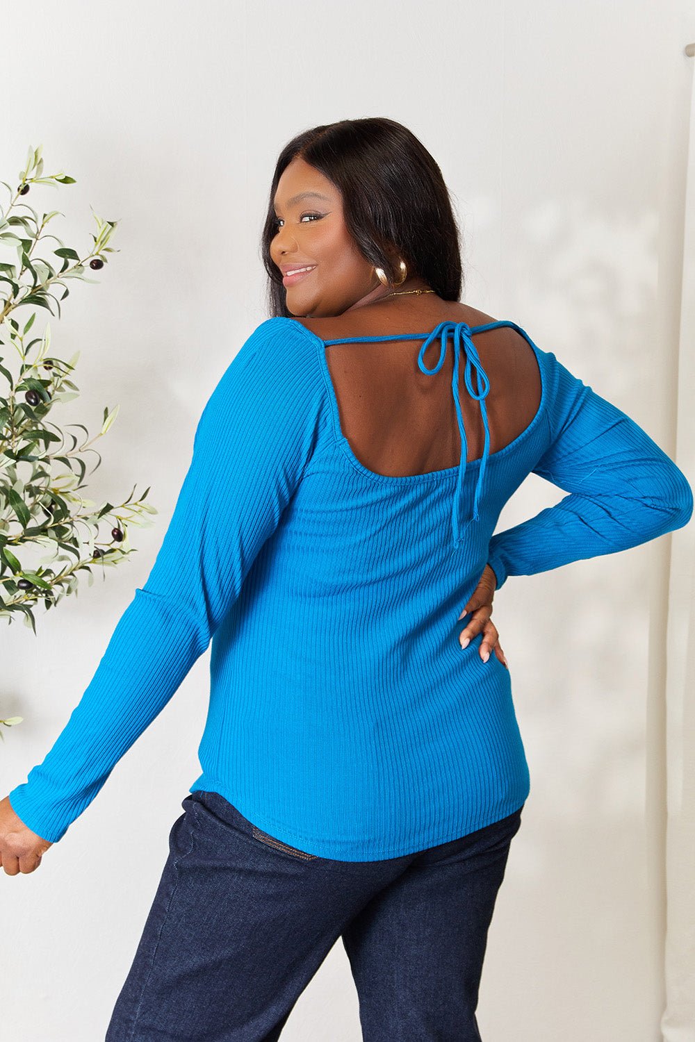 Culture Code Full Size Ribbed Sweetheart Neck Knit Top - Top - Blue Teal - Bella Bourget