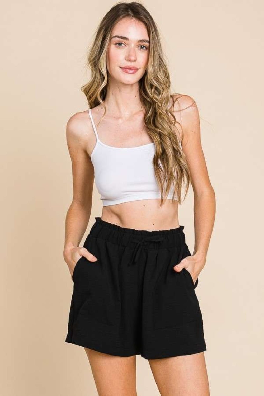 Culture Code High Waist Paper bag Shorts - Shorts - BLACK - Bella Bourget