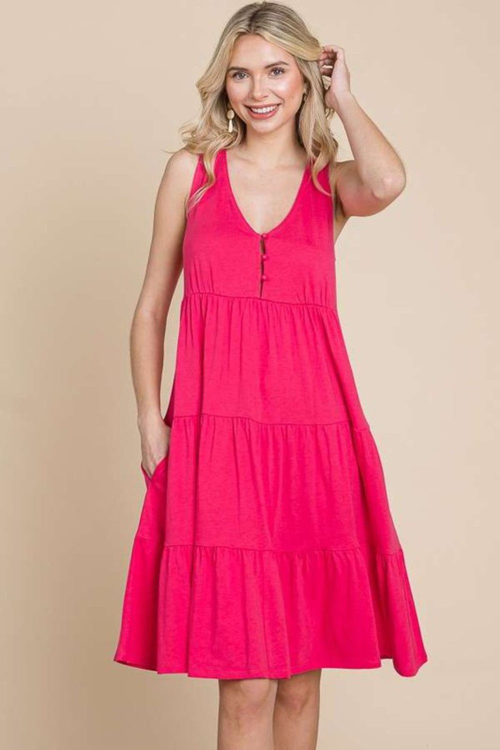 Culture Code Racerback Tiered Tank Dress - Day Dress - Pink Flash - Bella Bourget