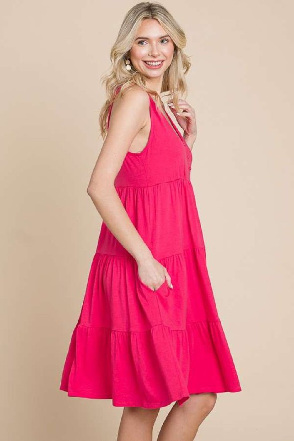 Culture Code Racerback Tiered Tank Dress - Day Dress - Pink Flash - Bella Bourget