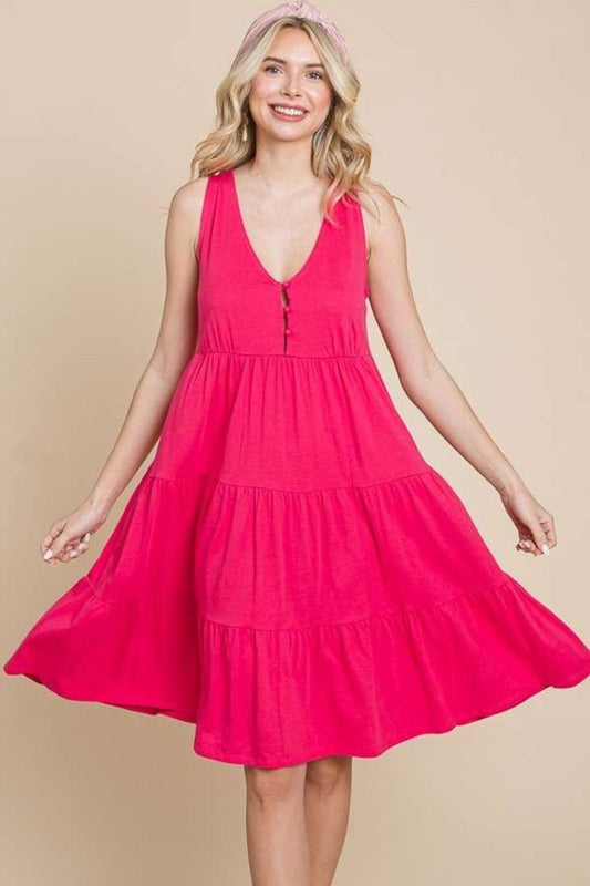 Culture Code Racerback Tiered Tank Dress - Day Dress - Pink Flash - Bella Bourget