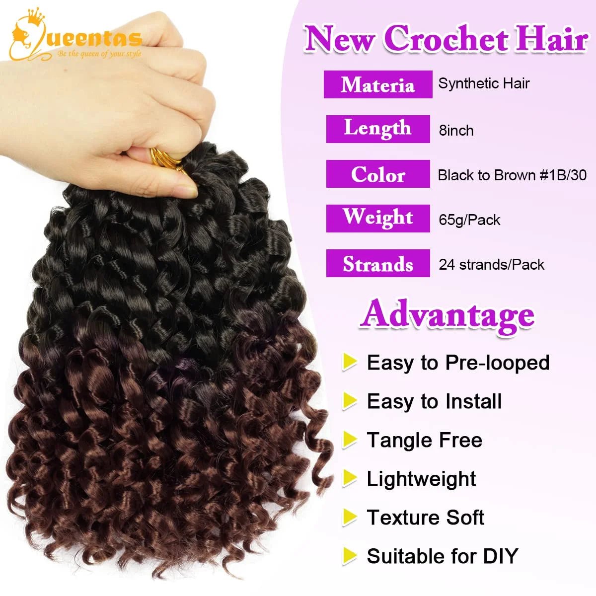 Curly Crochet Hair for Black Women 8 Passion Twist Crochet Hair Kanekalon Locs Crochet Braiding Hair 2 Packs Ocean Wave Crochet Hair 1B/27) - 2 Pack - Bella Bourget