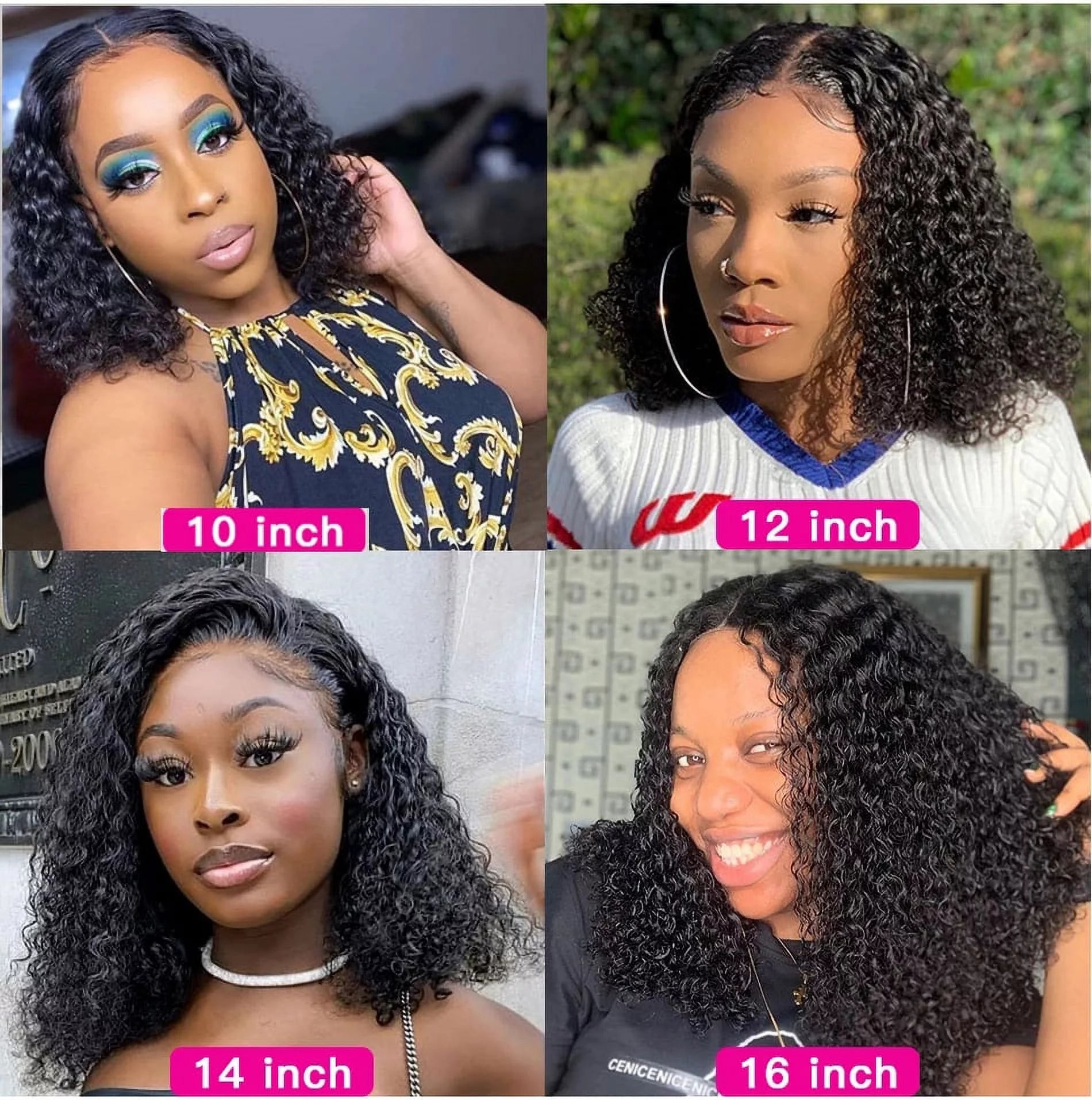 Curly Wig Human Hair Short Curly Lace Front Wigs Human Hair Kinky Curly Wig Lace Front Wig Human Hair 13X4 Lace Frontal Wigs 180% Density 16 Inch Natural Color - 16" - Bella Bourget