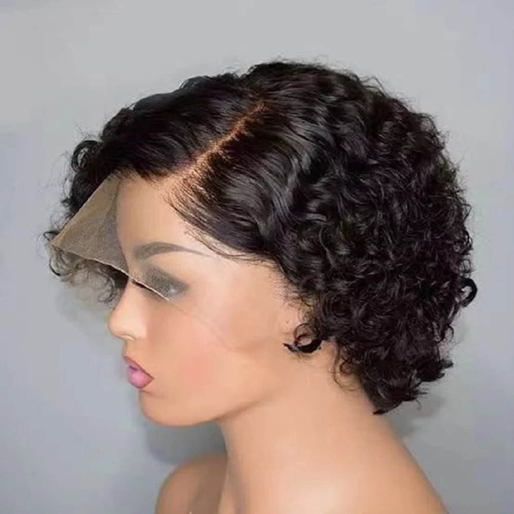 Curly Wig Human Hair Short Curly Lace Front Wigs Human Hair Kinky Curly Wig Lace Front Wig Human Hair 13X4 Lace Frontal Wigs 180% Density 16 Inch Natural Color - 16" - Bella Bourget