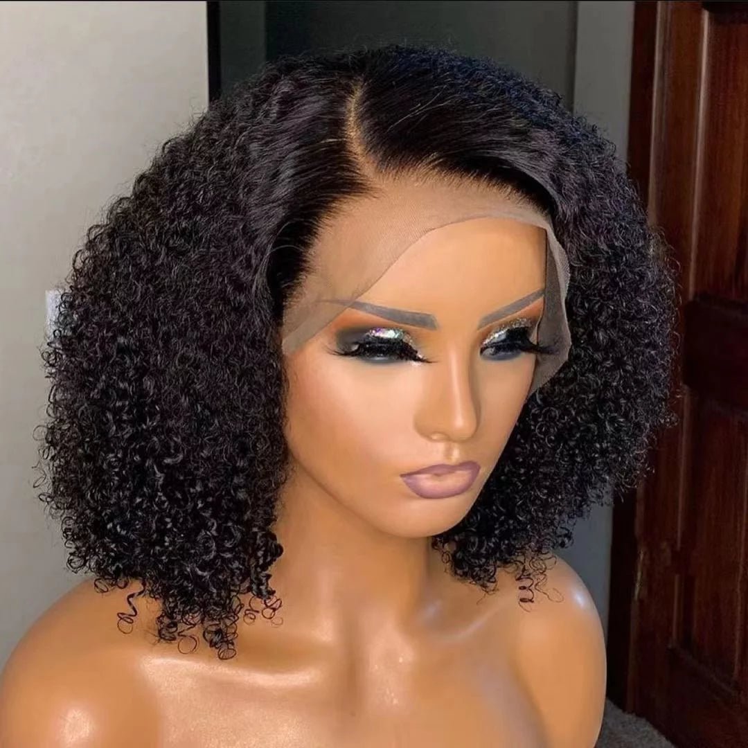 Curly Wig Human Hair Short Curly Lace Front Wigs Human Hair Kinky Curly Wig Lace Front Wig Human Hair 13X4 Lace Frontal Wigs 180% Density 16 Inch Natural Color - 16" - Bella Bourget