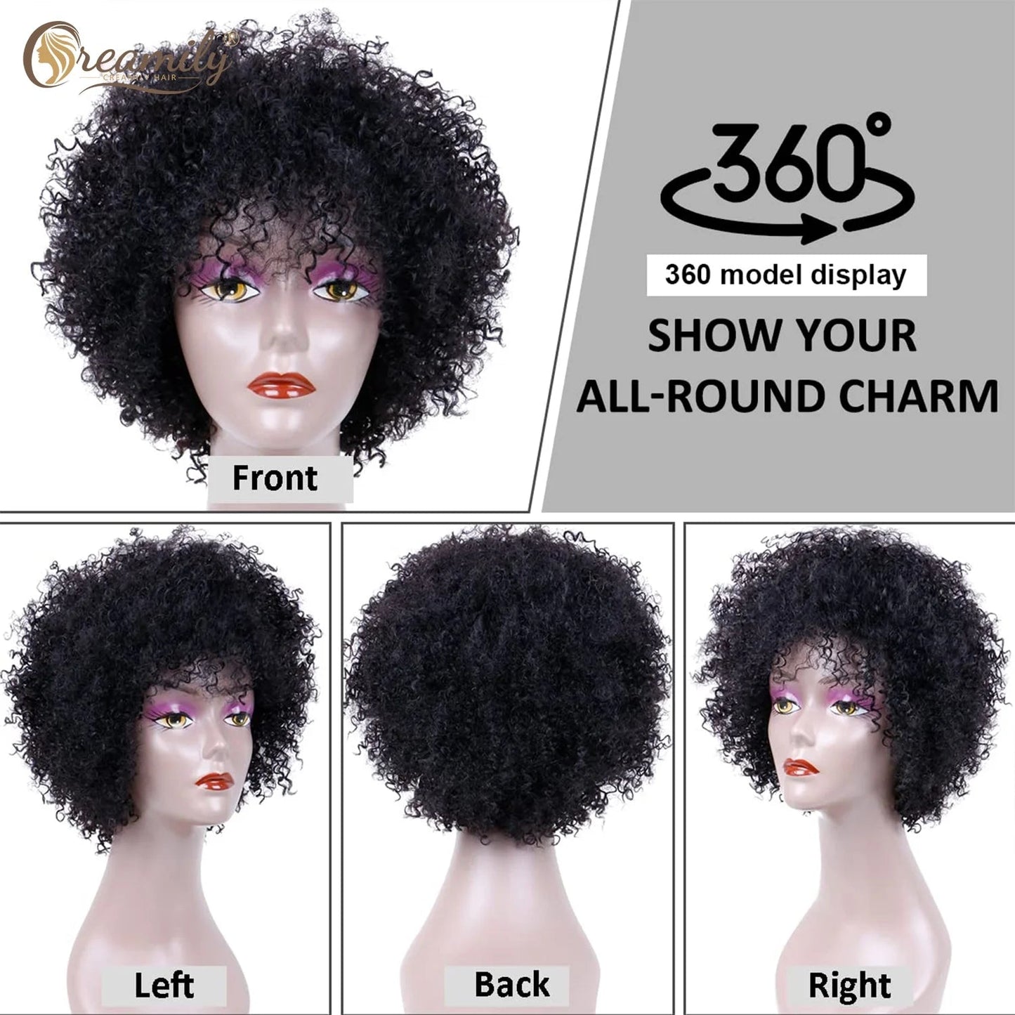 Curly Wigs Brazilian Remy Black Wigs Glueless Wigs Human Hair Wefted Wig Caps - Natural Spiral Black - Bella Bourget