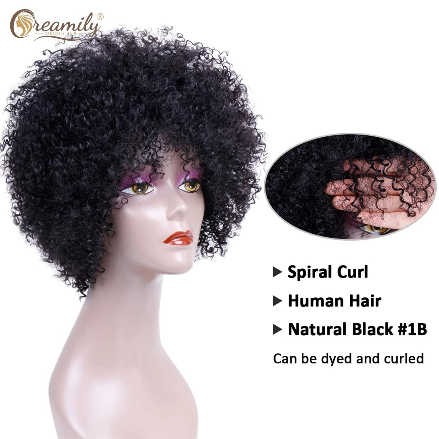 Curly Wigs Brazilian Remy Black Wigs Glueless Wigs Human Hair Wefted Wig Caps - Natural Spiral Black - Bella Bourget