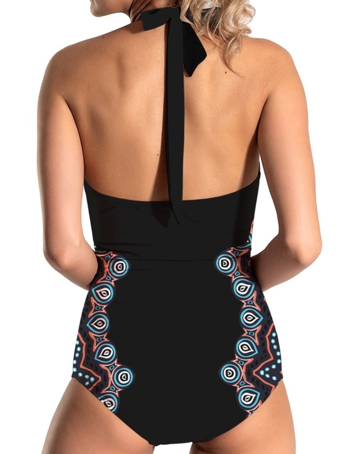 Cutout Printed Halter Neck One - Piece Swimwear - One - Piece Swimsuit - Black - Bella Bourget