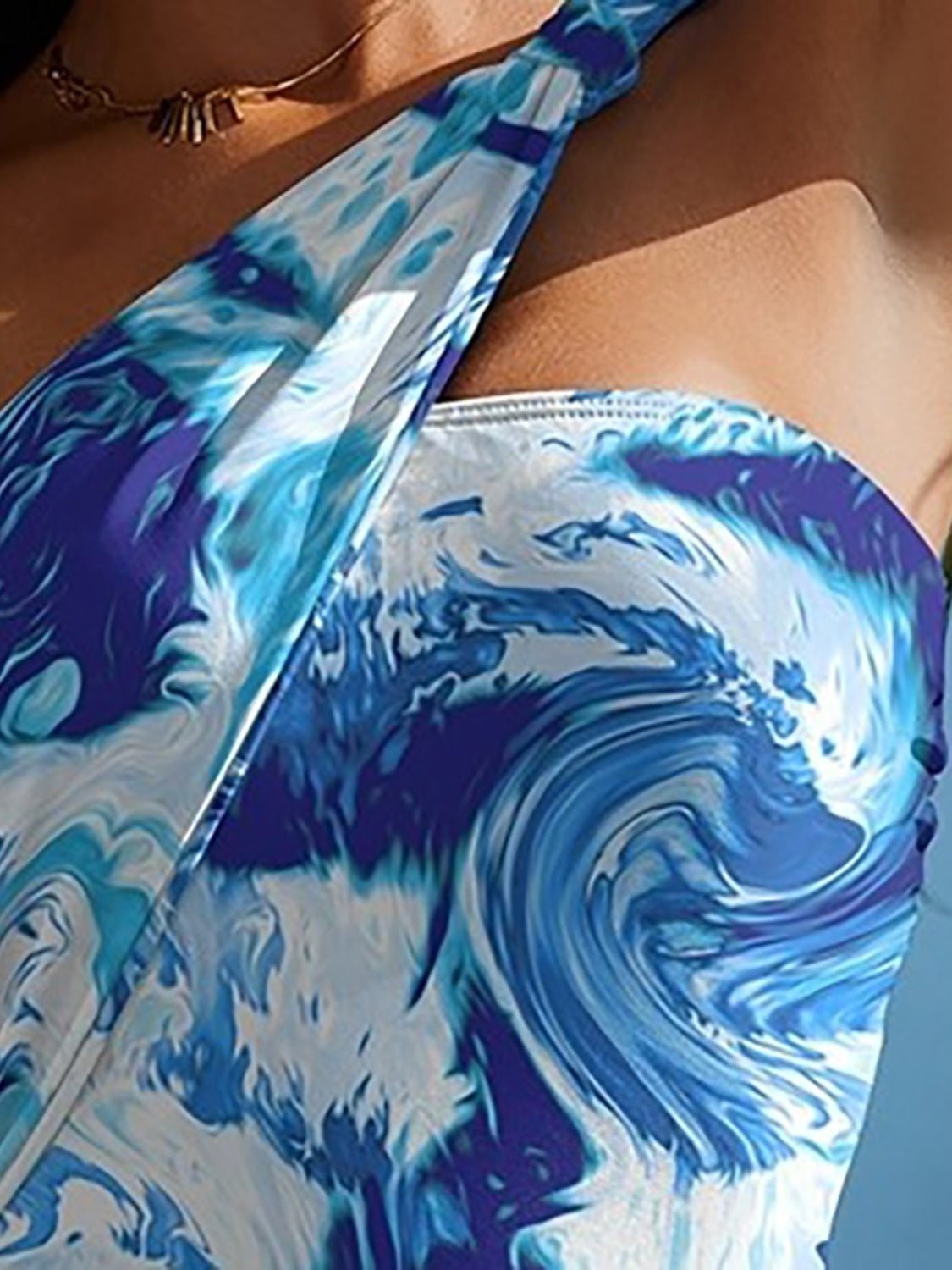 Cutout Printed One - Shoulder One - Piece Swimwear - One - Piece Swimsuit - Azure - Bella Bourget