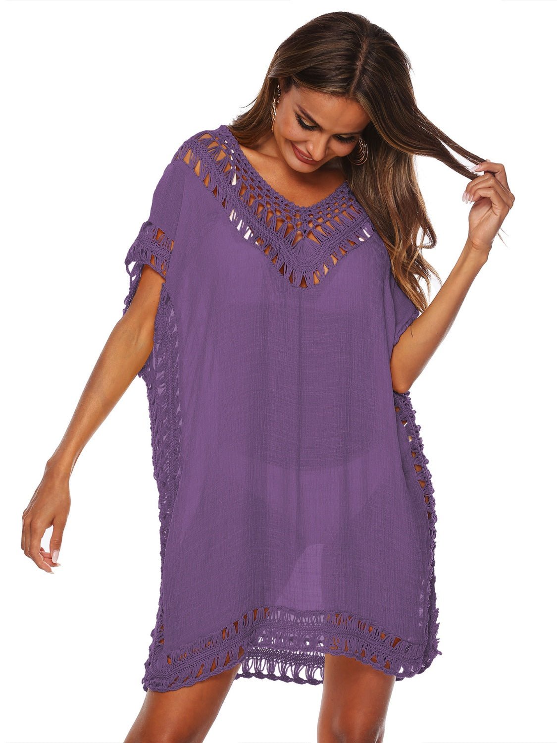 Cutout V - Neck Short Sleeve Cover - Up - Cover - Up - Dusty Purple - Bella Bourget