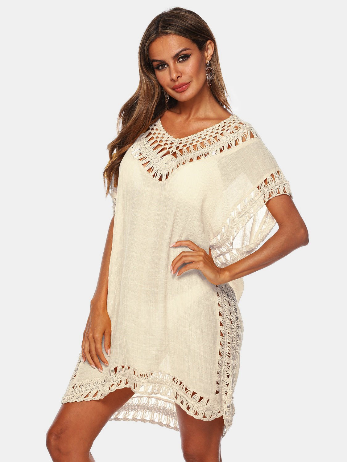 Cutout V - Neck Short Sleeve Cover - Up - Cover - Up - Pastel Yellow - Bella Bourget