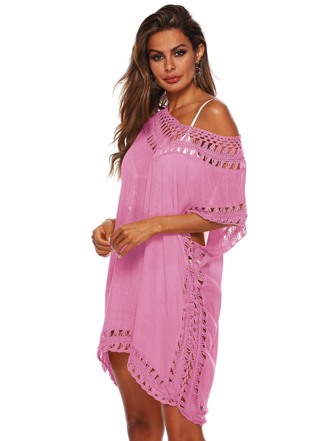 Cutout V - Neck Short Sleeve Cover - Up - Cover - Up - Carnation Pink - Bella Bourget