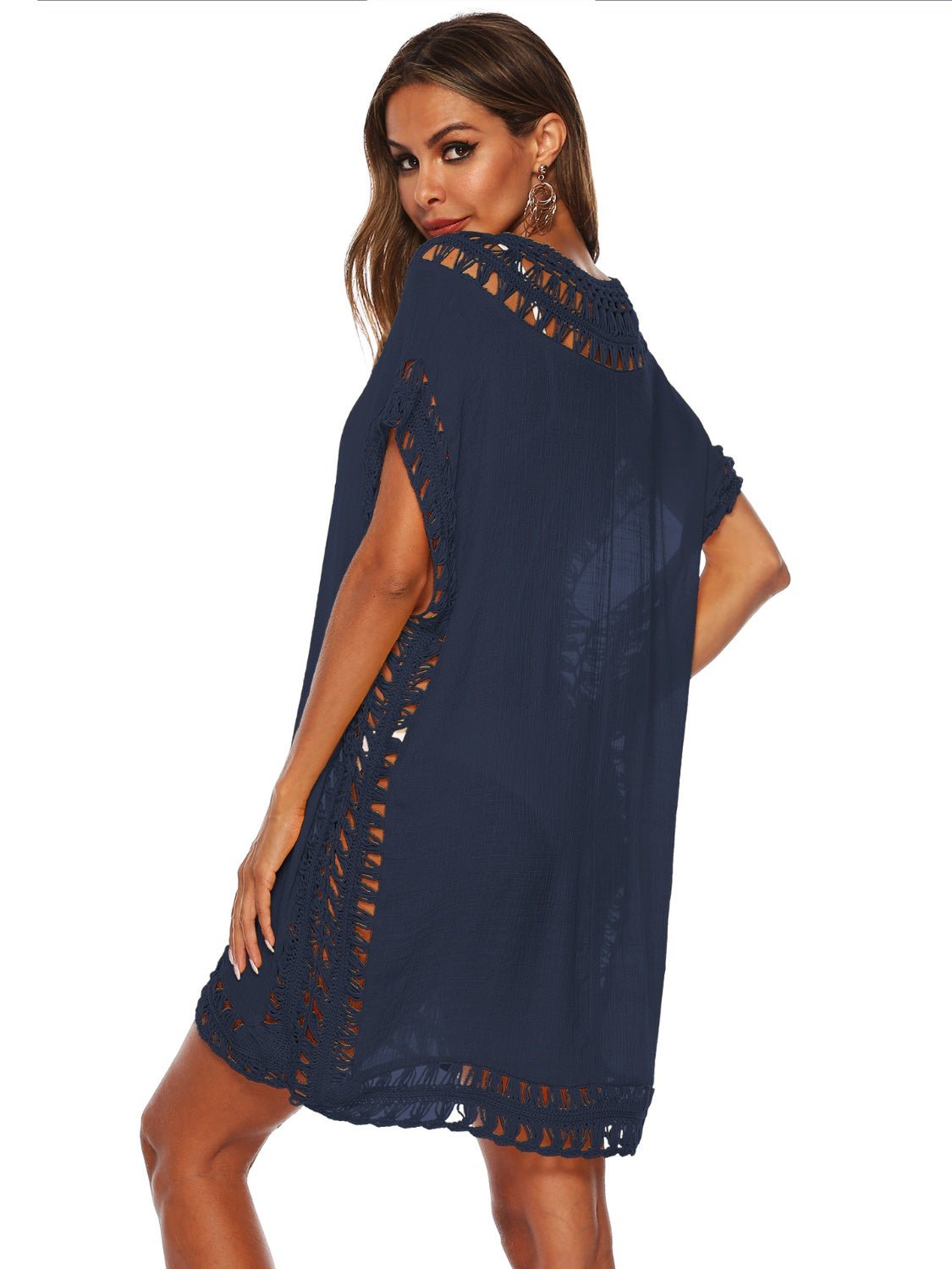 Cutout V - Neck Short Sleeve Cover - Up - Cover - Up - Navy - Bella Bourget